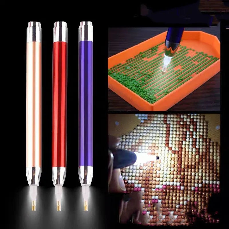 Luminous single-head diamond painting drill pen in aluminium alloy construction