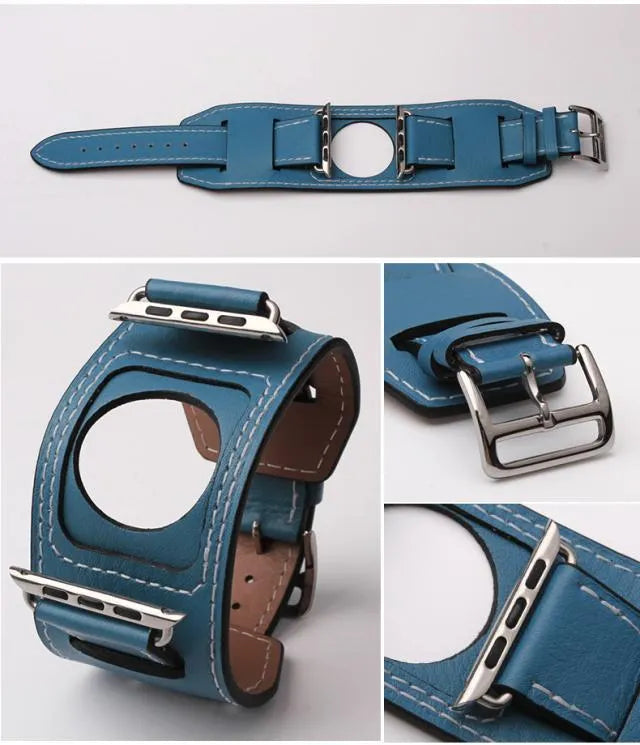 Genuine leather watch band replacement strap in brown, 42mm width, belt-style buckle