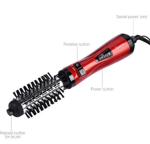 Red EU professional 2-in-1 hair dryer rotary brush with 3-speed temperature control and rotating cord