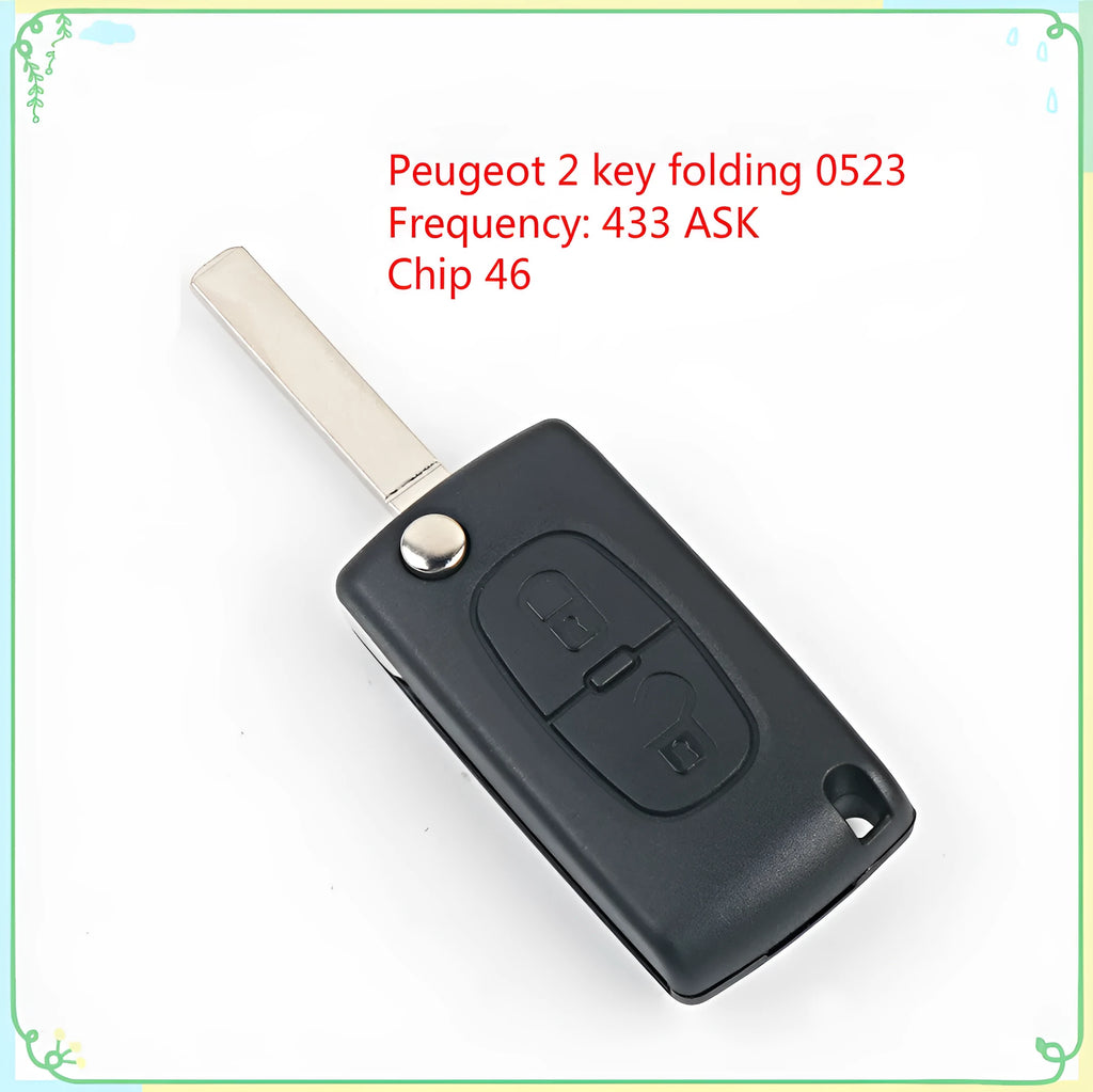 Black folding remote control key for old Peugeot Citroen 0523 433MHz 46 chip