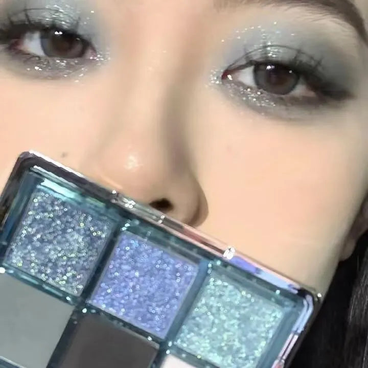 MUGELEEN nine-colour eye shadow palette 08 showing blue smoked matte shimmer shades