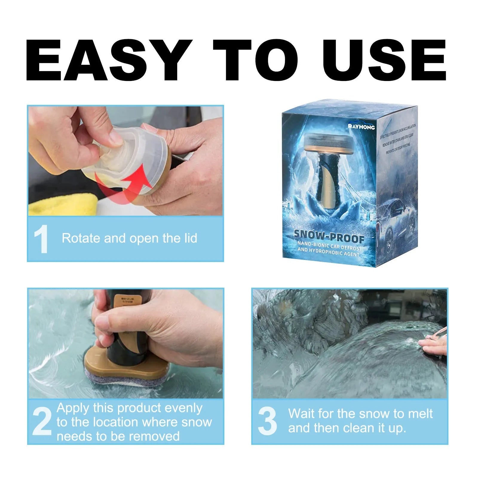 Compact blue and white hydrophobic nano coating car snow brush with PE bristles