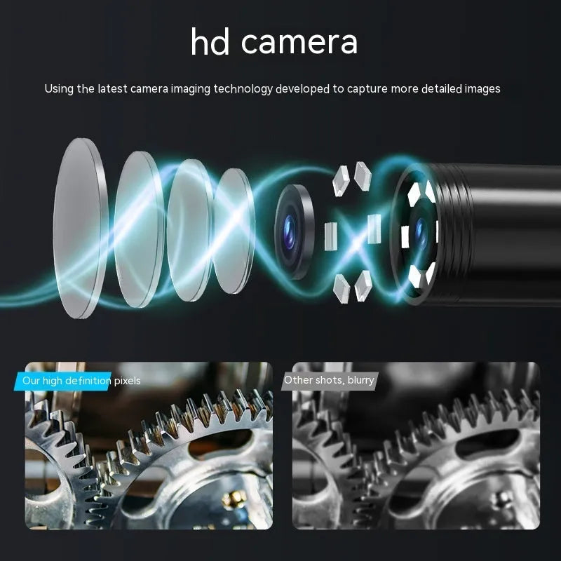 Waterproof HD inspection camera with 8mm diameter probe for auto repair and plumbing diagnostics
