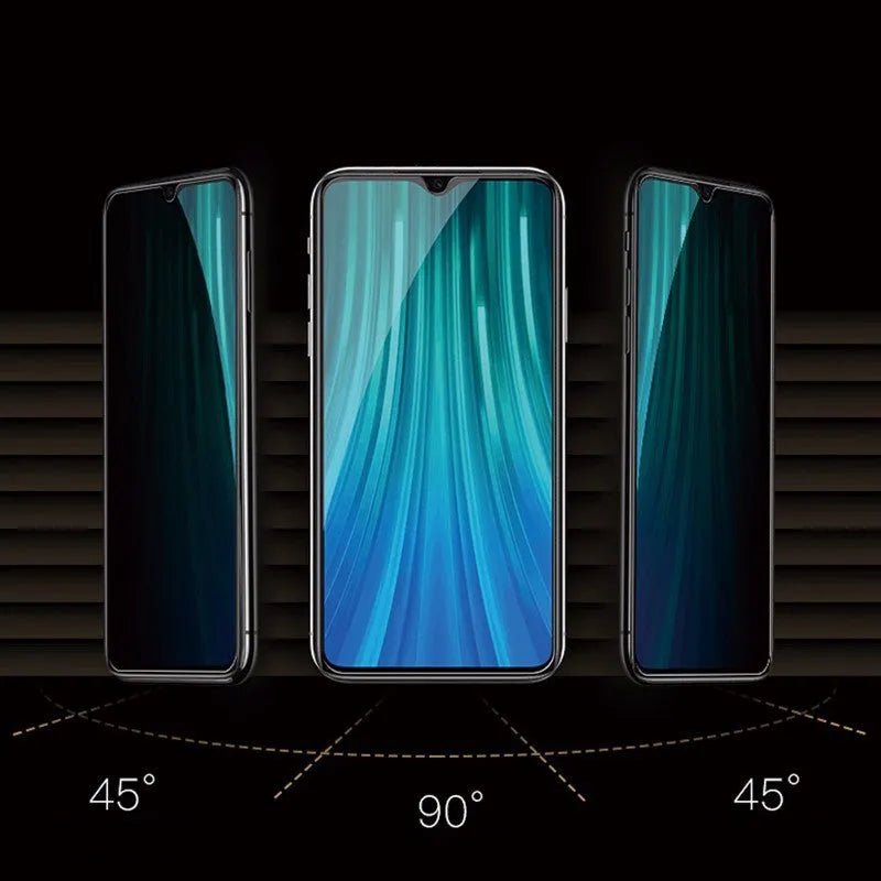 Privacy screen protector for Xiaomi Poco and Redmi smartphones showing anti-spy technology