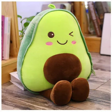 Green avocado plush toy in super soft short plush with PP cotton filling, available in 30cm to 85cm sizes.