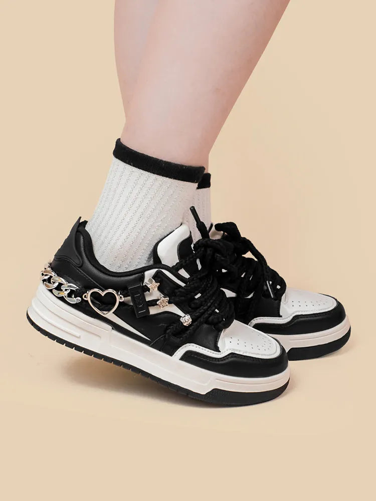 Women's black breathable platform lace-up sneakers made of microfiber with round toe and rubber sole