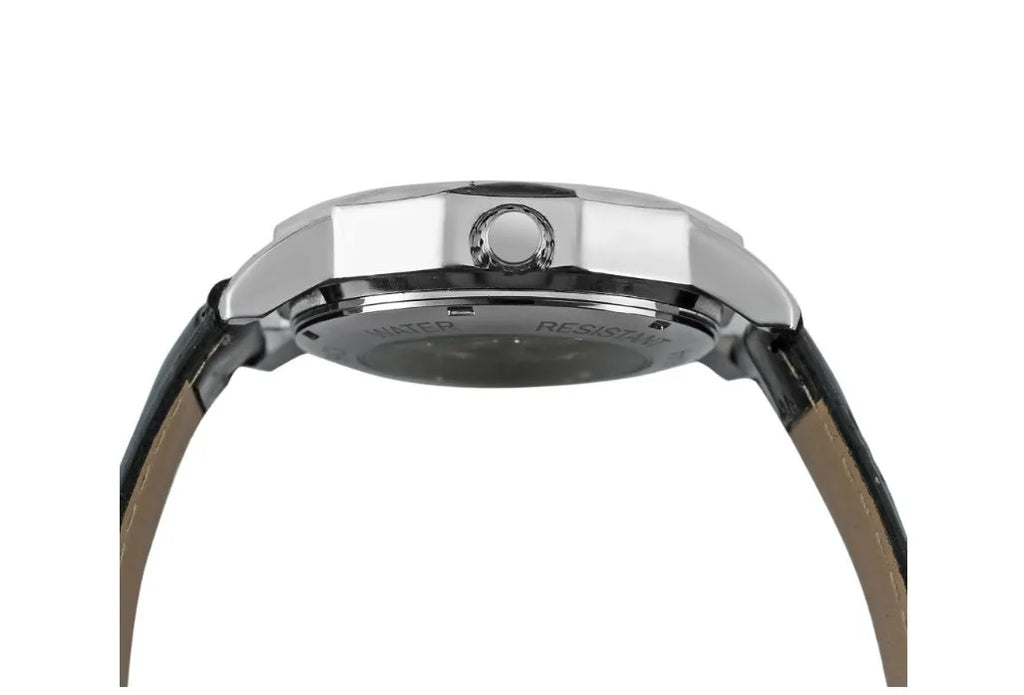 Aqua watch with black strap and white dial showing 4.2cm surface and slim profile
