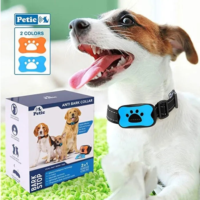 Blue anti-barking collar with sound and vibration technology for dogs 3.5-50 kg
