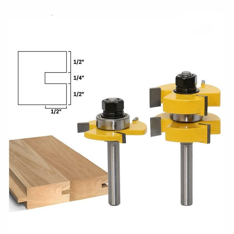 T-shaped tenon jointing knife woodworking router bit with three-tooth carbide tip and 8mm shank