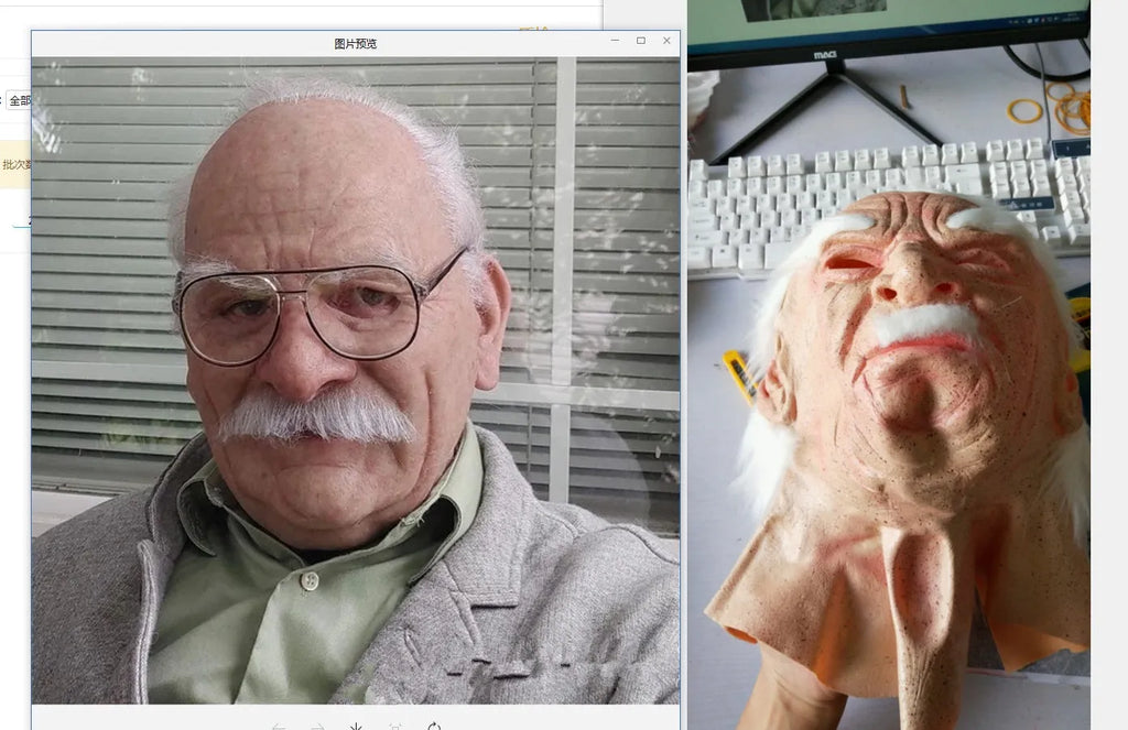 Latex old man mask with white hair and white beard for Halloween fancy dress