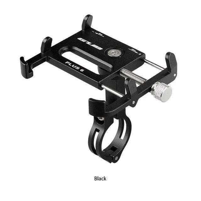 GUB Plus 6 aluminium motorcycle phone holder in black mounted on handlebars