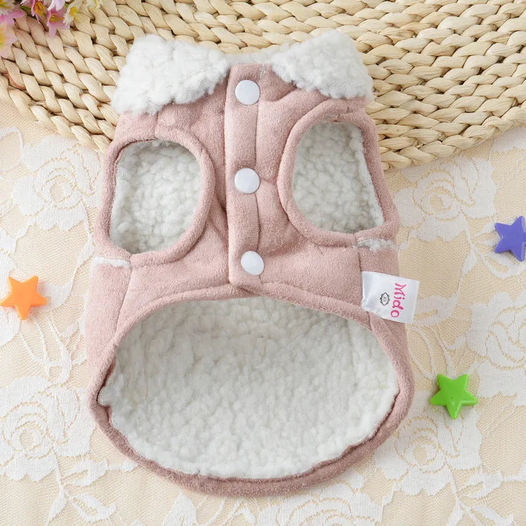 Teddy dog costume in soft lamb velvet, available in Brown or Pink, sizes XS to XL for small dogs