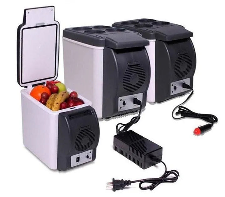 6L mini fridge cooler and warmer, 12V 220V dual-use, metal and ABS plastic, 25cm by 30cm by 16.5cm