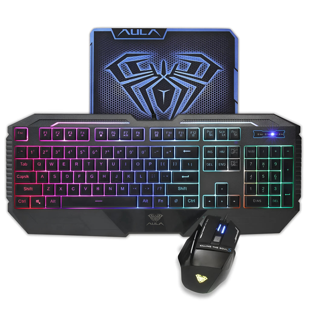 Backlit keyboard and mouse set with two-color injection keycaps in black and white