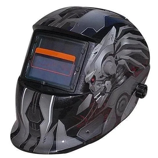 LCD solar welding helmet with auto-darkening lens and adjustable head straps in default colour