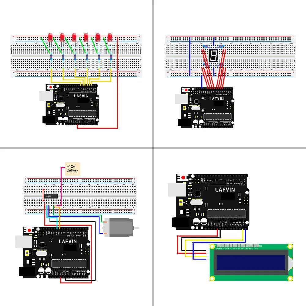 LAFVIN Arduino UNO R3 Super Starter Kit with blue controller board and electronic components