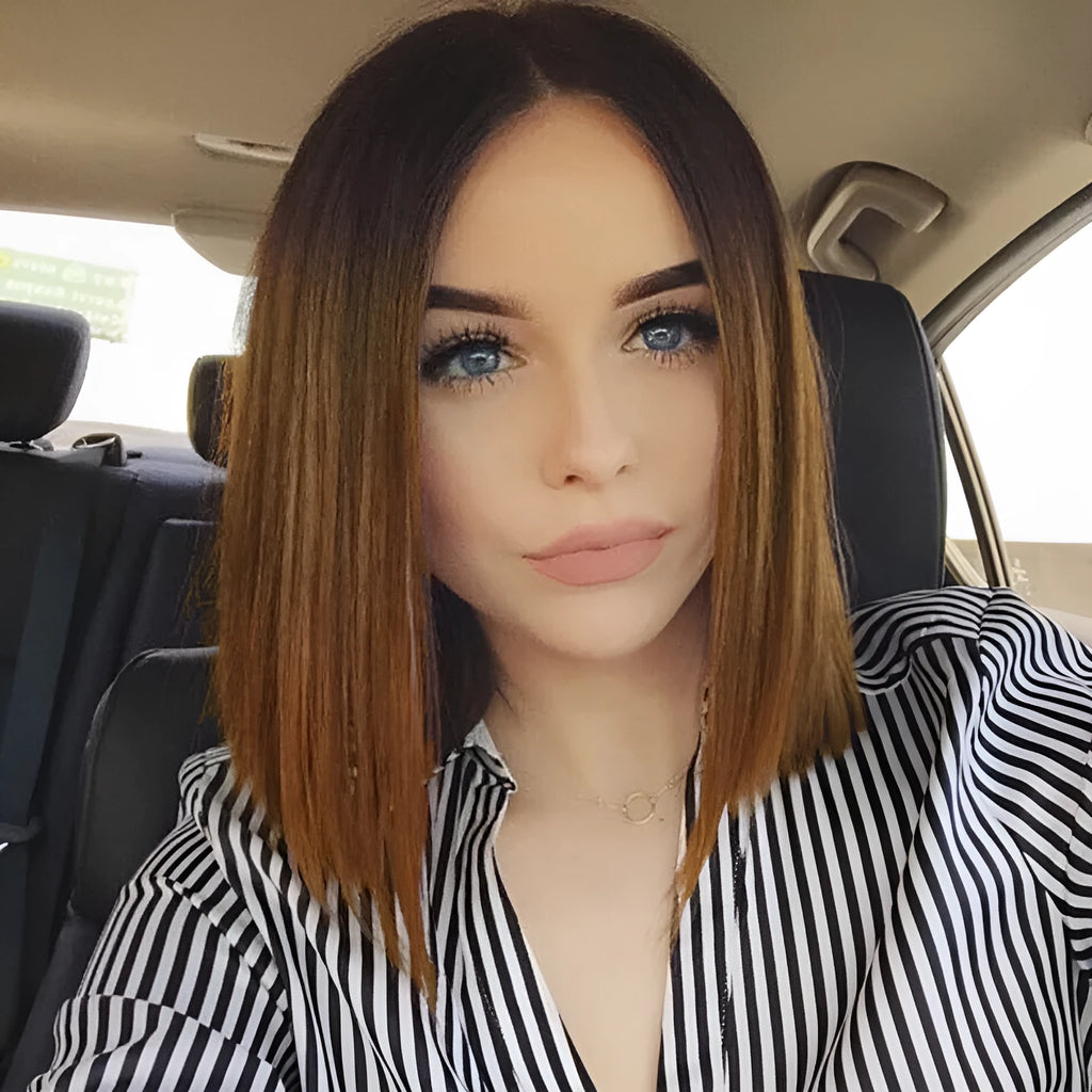 Black brown gradient short ladies wig cover, 13 inch (33cm), chemical fibre high temperature silk, full mechanism