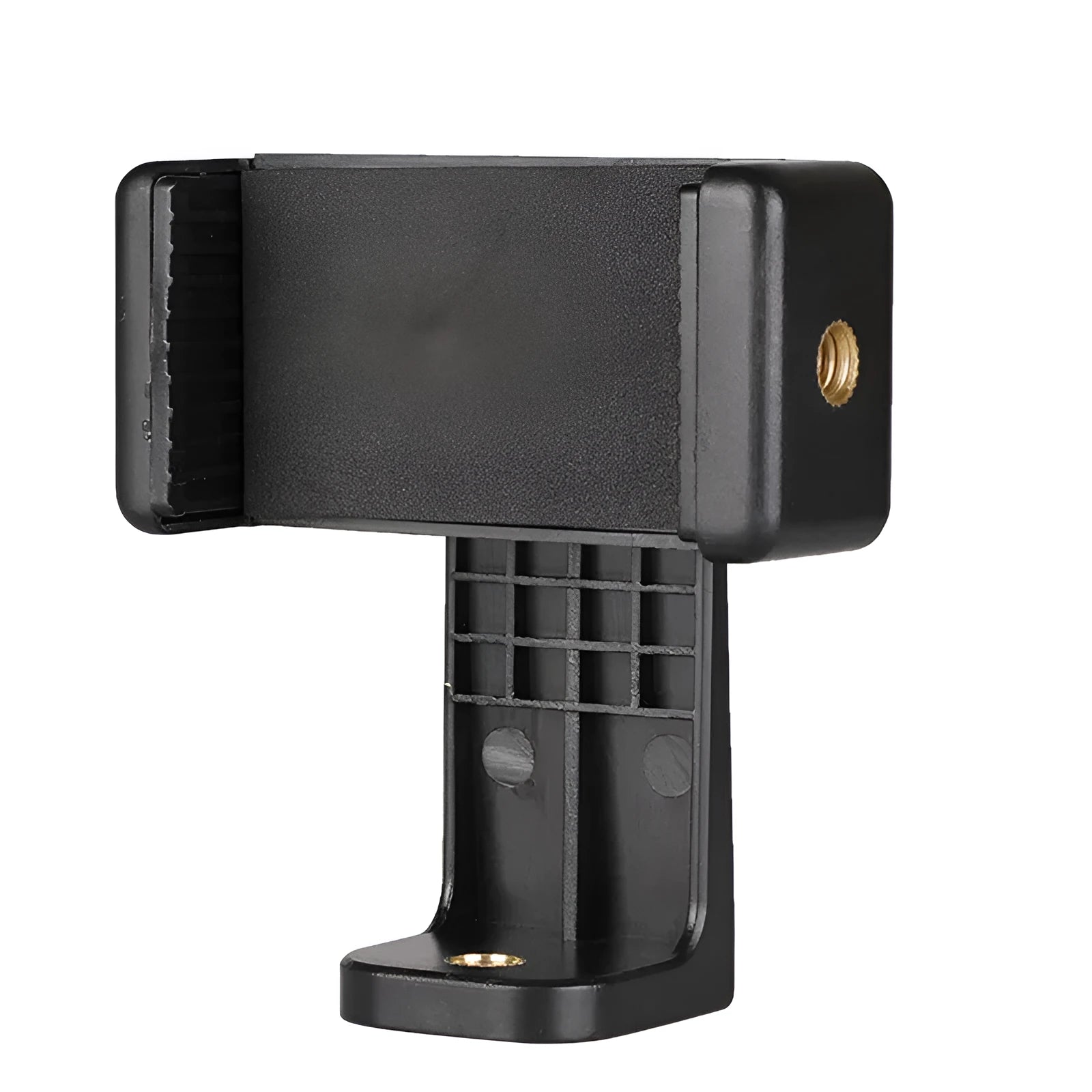 Black plastic car dashboard phone holder with rotating clamp measuring 10x4x3.5mm