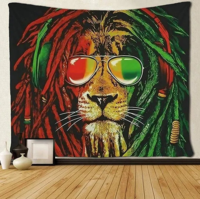 Lion tapestry wall hanging with lion king artwork in European style, polyester fabric, available in multiple sizes