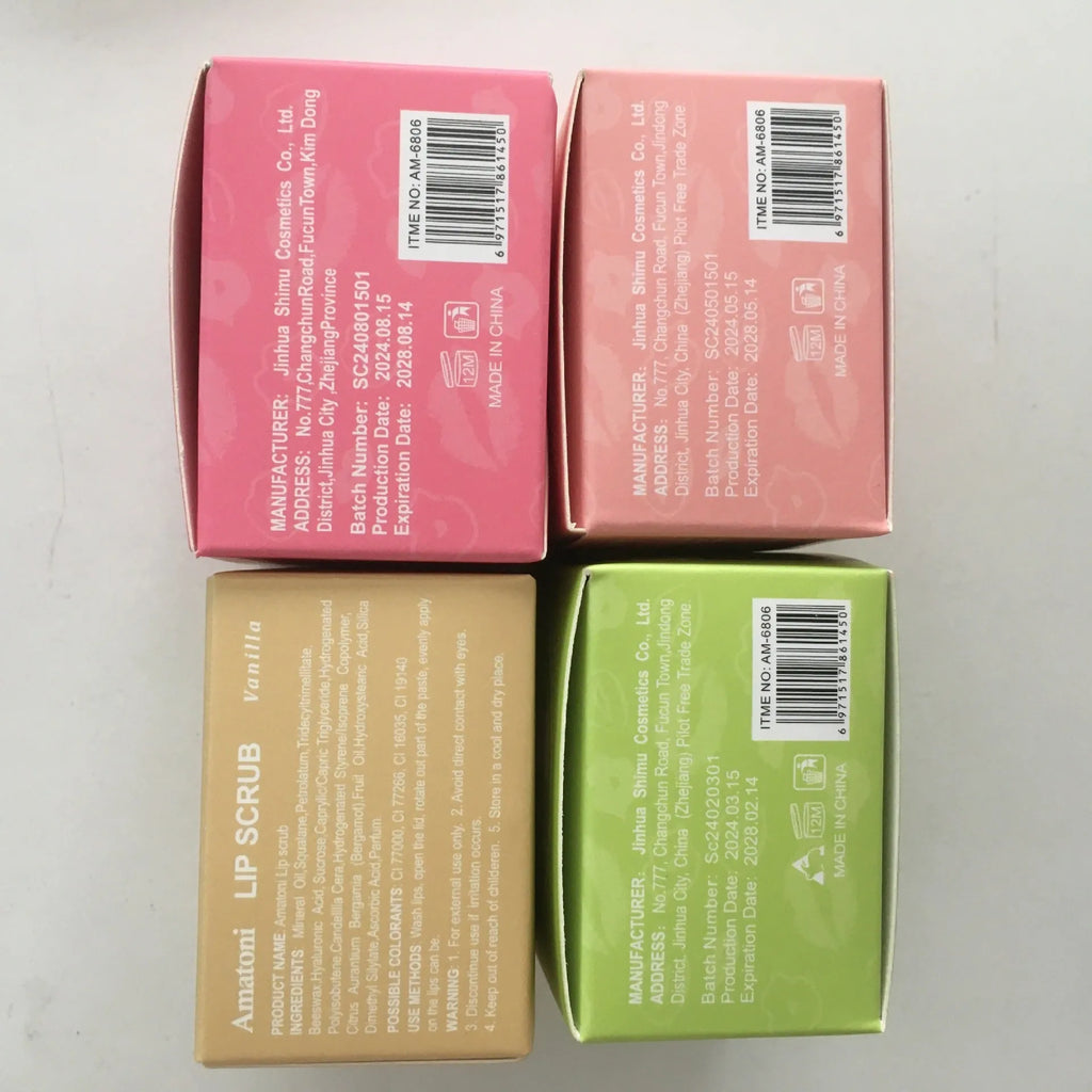 Amatoni Lip Scrub pot in coconut, raspberry, vanilla, or watermelon flavour, 30g.