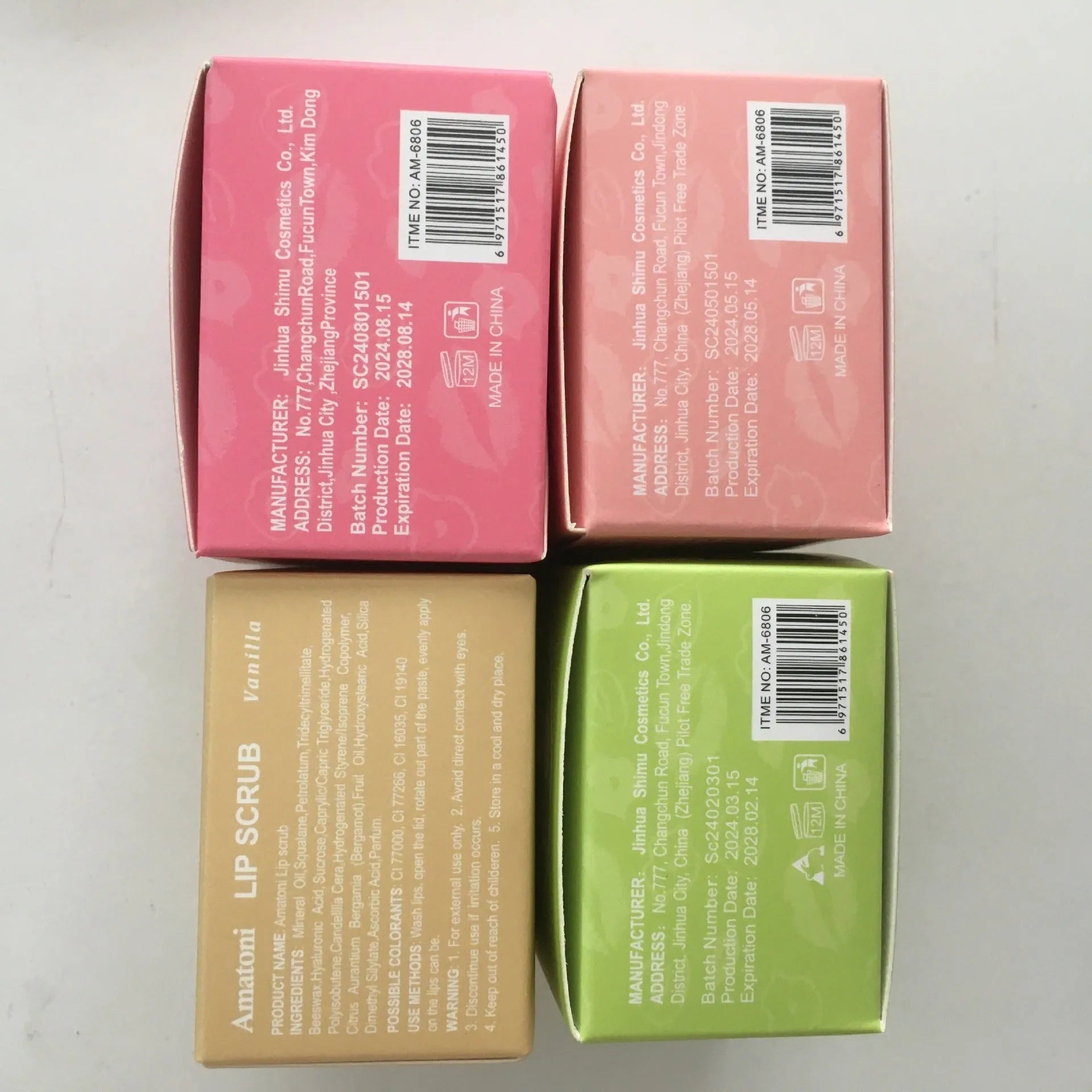 Amatoni Lip Scrub pot in coconut, raspberry, vanilla, or watermelon flavour, 30g.