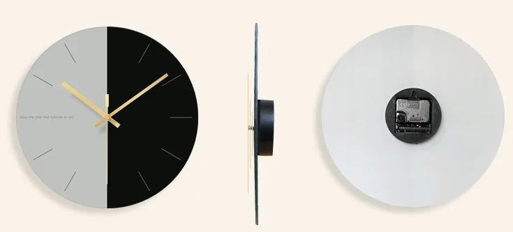Transparent tempered glass wall clock with minimalist design showing 29.5cm diameter and silent movement