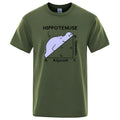 A loose fit cotton t-shirt with a white 'Hippotenuse Opposite Adjacent' humorous print, shown in Army Green.