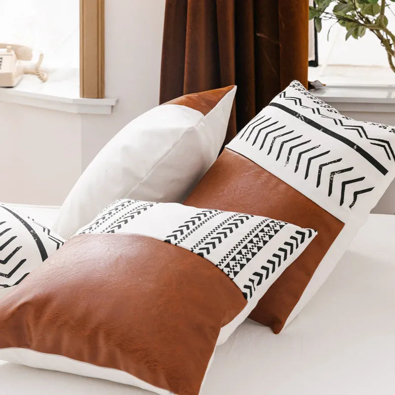 Double sofa cushion set with 45x45cm square cushion and 35x50cm long pillow, cotton canvas cover and hidden zipper, style A
