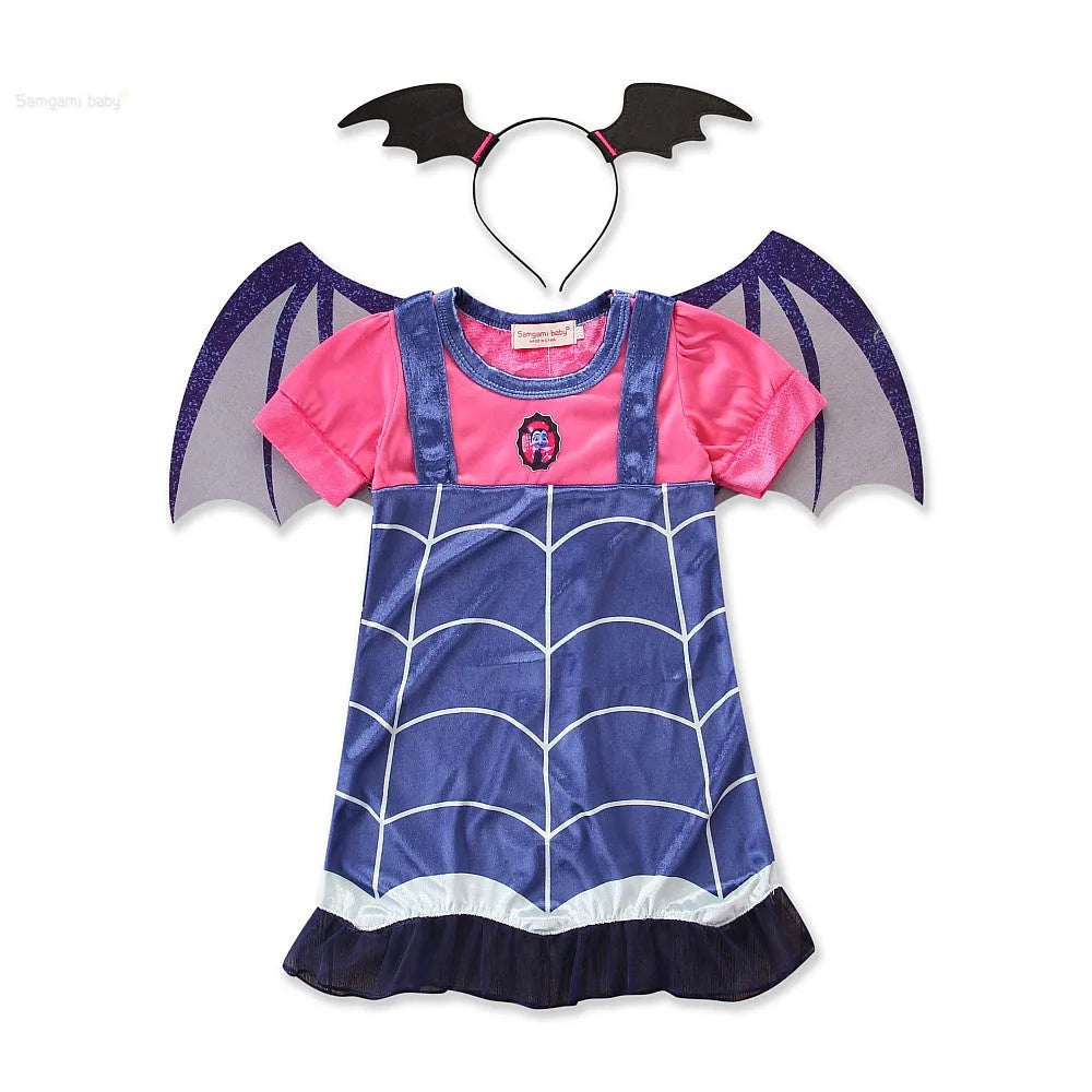 Blue cotton Halloween princess dress for infants aged 1-3 years with short sleeves