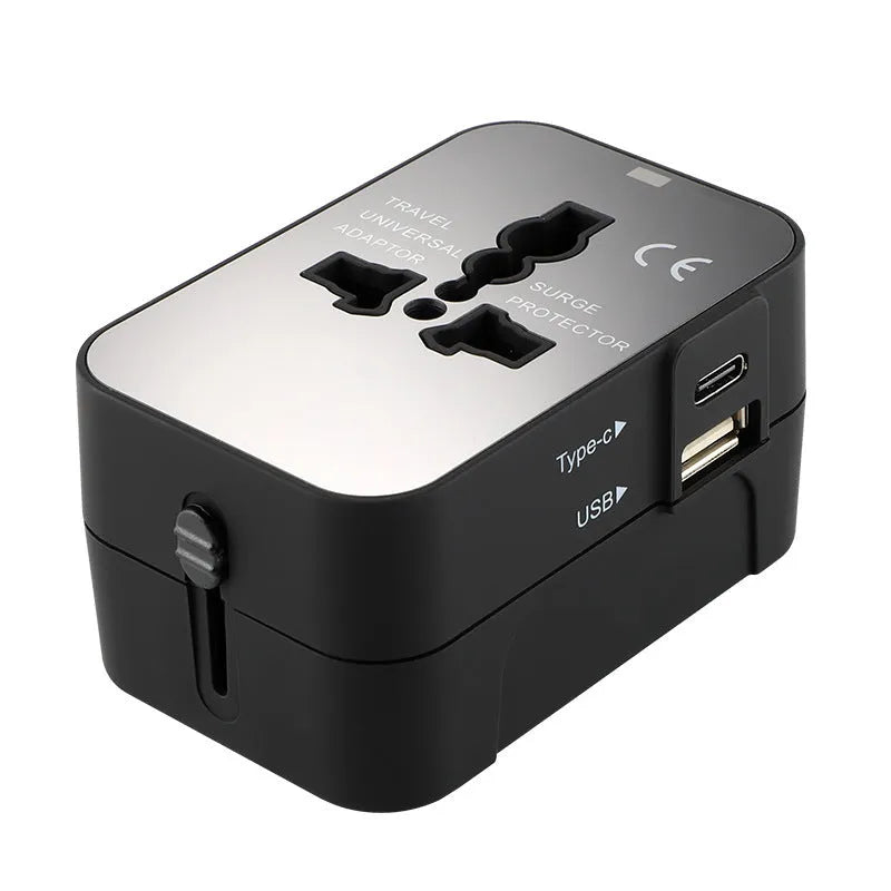 Universal travel adapter plug with USB charging port for international use