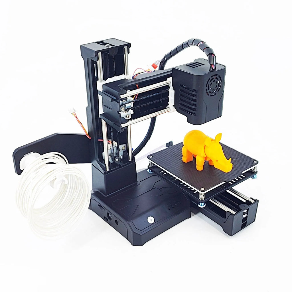 K9 Mini 3D printer in black or blue colour with compact build area