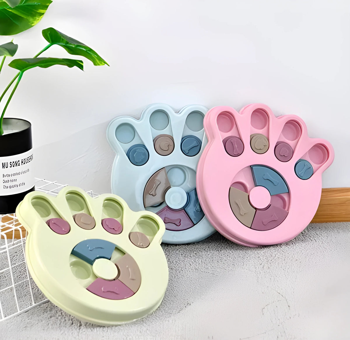 Dog eating interactive stuffy toy slow feed bowl in blue thickened PP non-slip bottom claw style