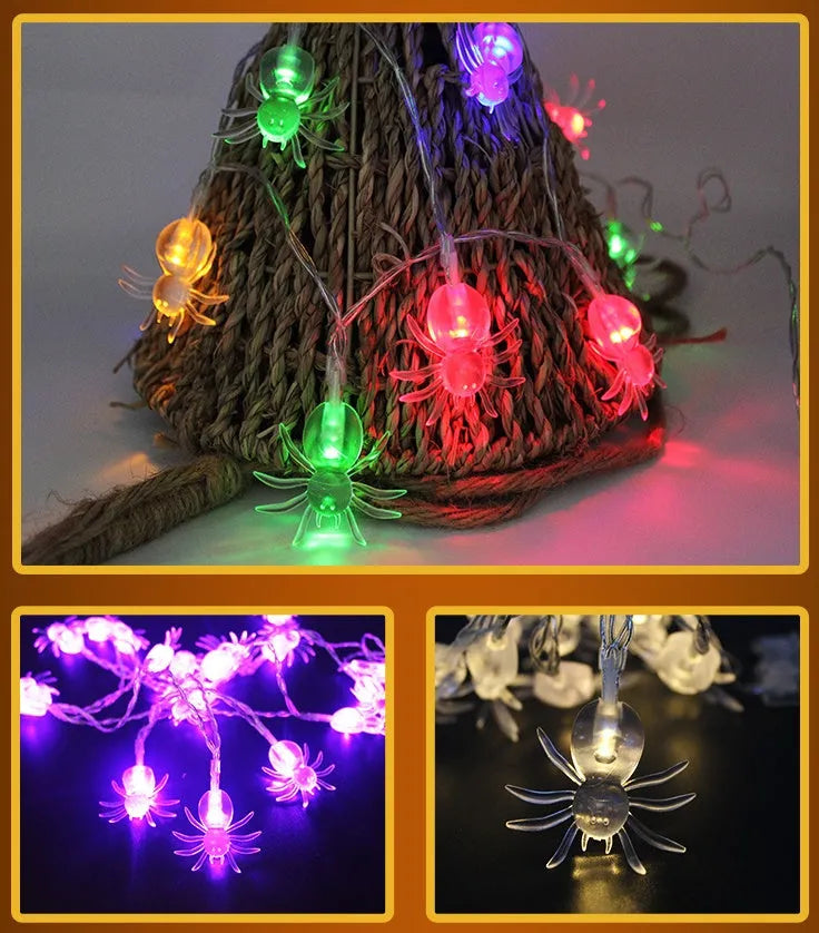 Halloween LED string lights with pumpkin, ghost, bat and spider models in four colour options