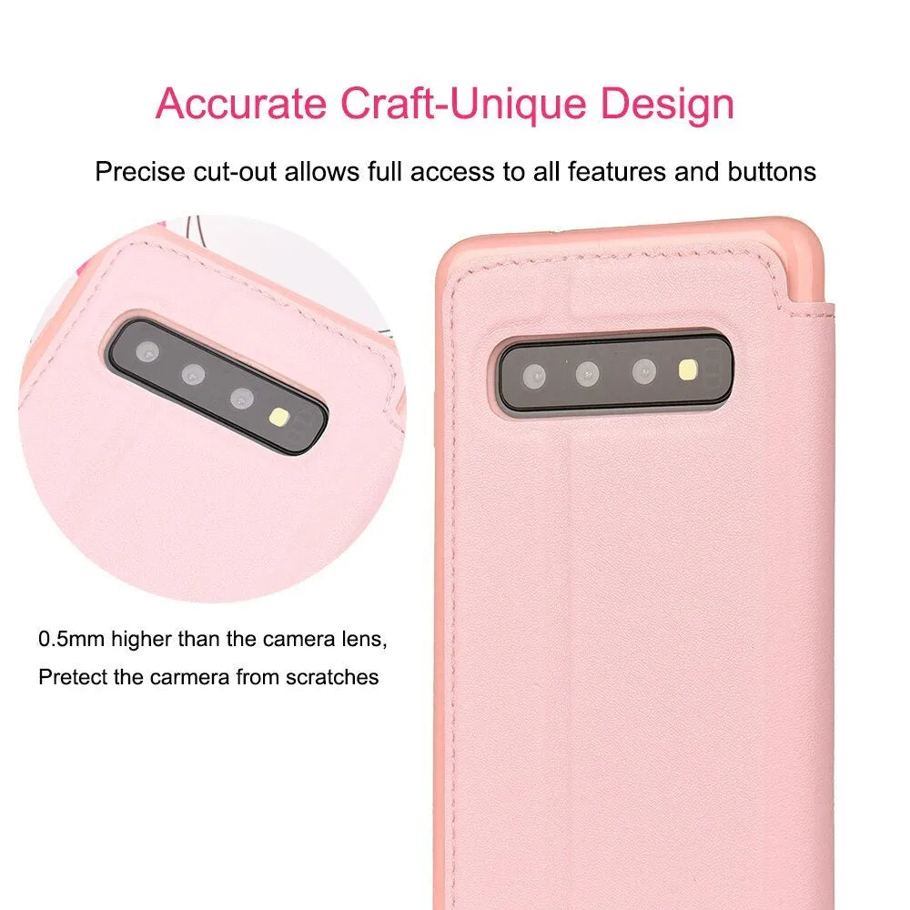 Crown Card Leather Case for Samsung Galaxy phone in flip style with card holder, black colour