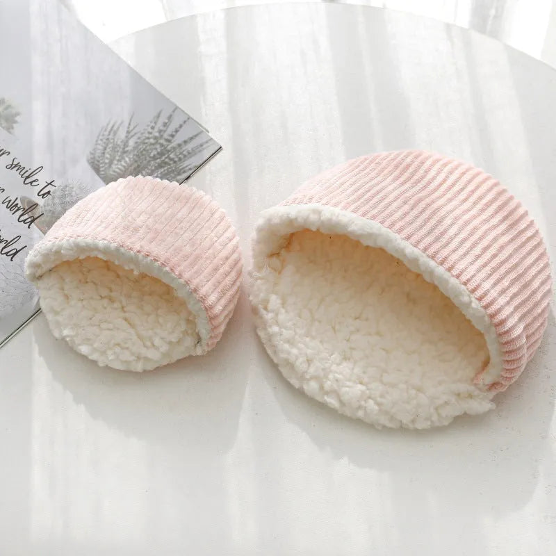 Corduroy cotton velvet hamster nest in small size, available in pink, blue, and green