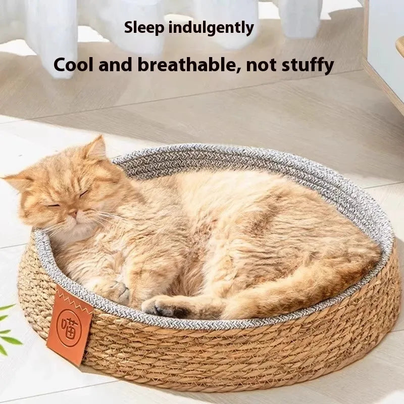Natural rattan woven cat nest in four different sizes for indoor pet sleeping