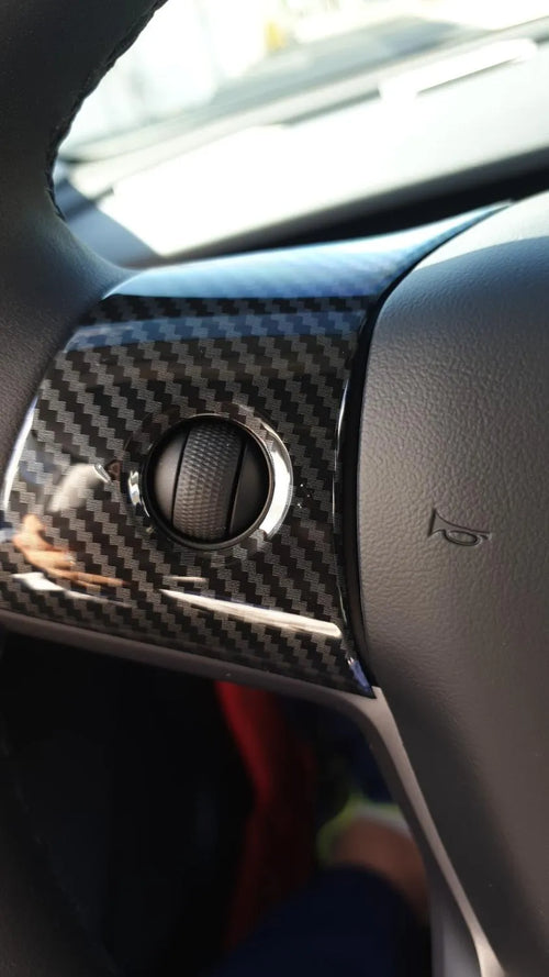 3 piece carbon fibre look ABS plastic steering wheel trim set for Tesla Model 3 with logo