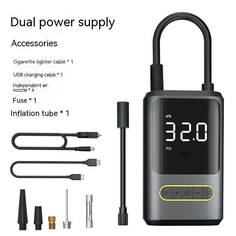 Handheld digital display wireless car tyre inflator with LED light showing pressure reading