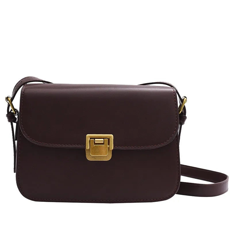 A small horizontal square one-shoulder bag in soft PU material, shown in one of five colours: black, milky white, khaki, dark brown, or coffee.