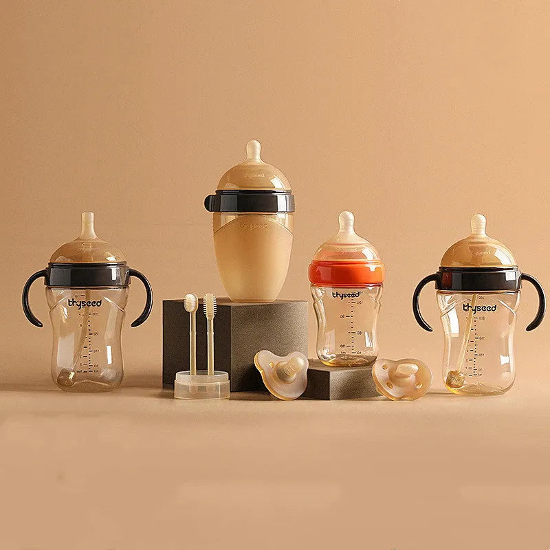PPSU baby bottle with silicone nipple teether, wide caliber, circular arc shape, 300ml and 240ml age-specific stages