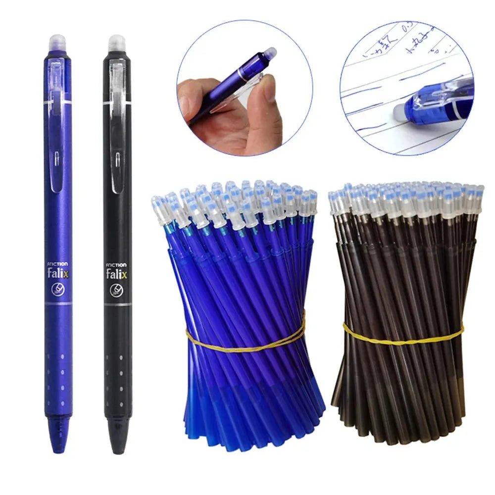 Hot erasable push gel pen 0.5mm with stainless steel nib, blue or black refill options