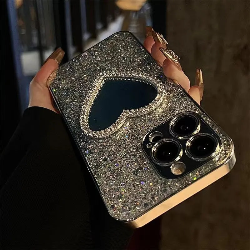 Electroplated glitter epoxy acrylic phone case with sequined mirror finish for iPhone models
