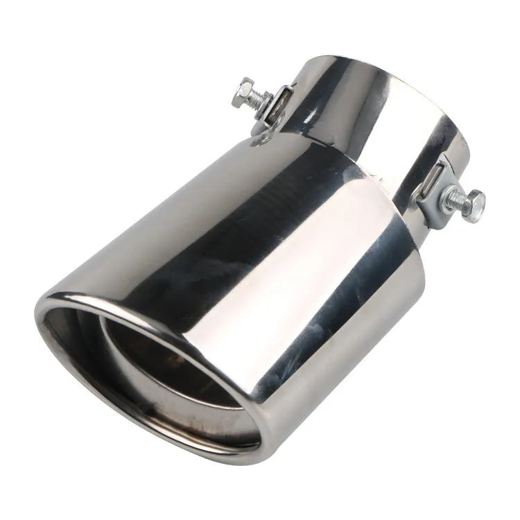 Bright silver stainless steel car exhaust pipe cover for 3.8-5.3 cm diameter pipes on a vehicle