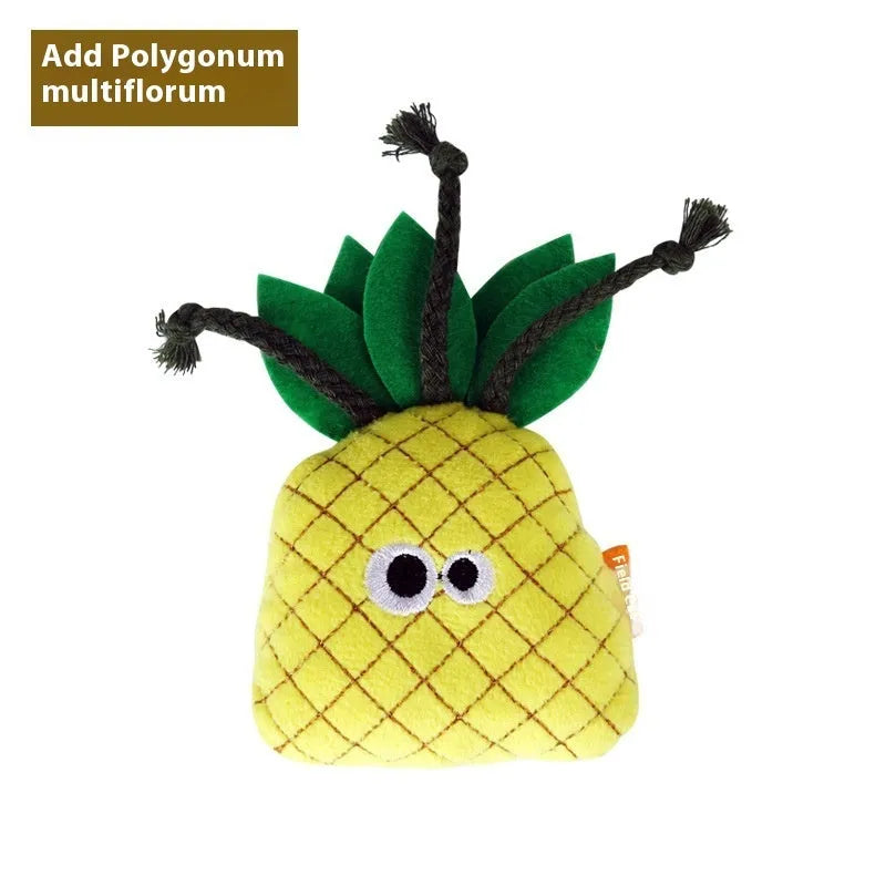 Six food-shaped catnip plush toys: burrito, cone, cucumber, mushroom, pineapple, and pizza designs