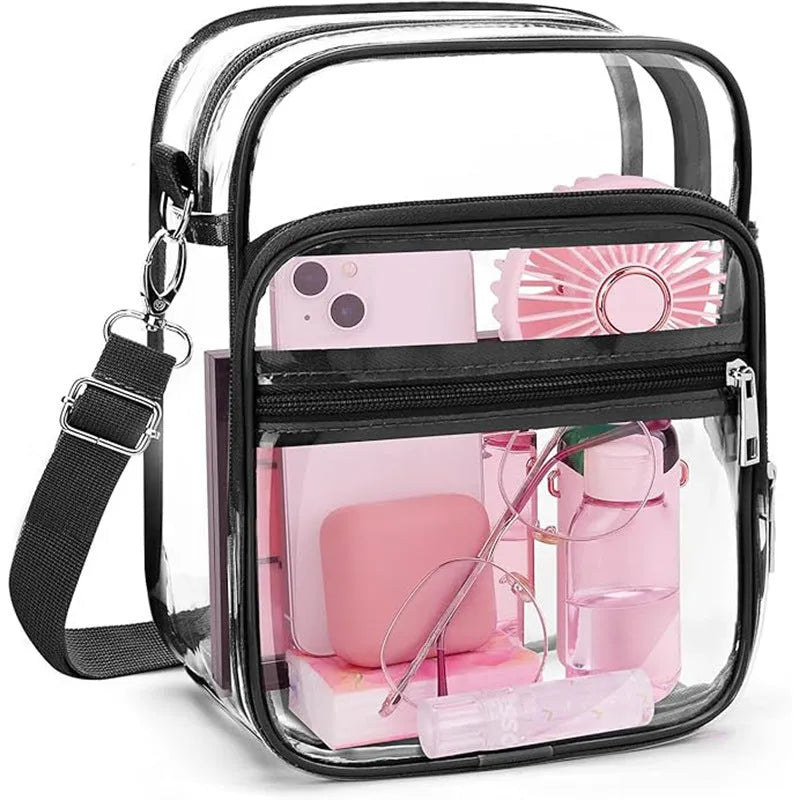 PVC cube-style crossbody bag in various colours showing 16.5x10x21.5cm dimensions