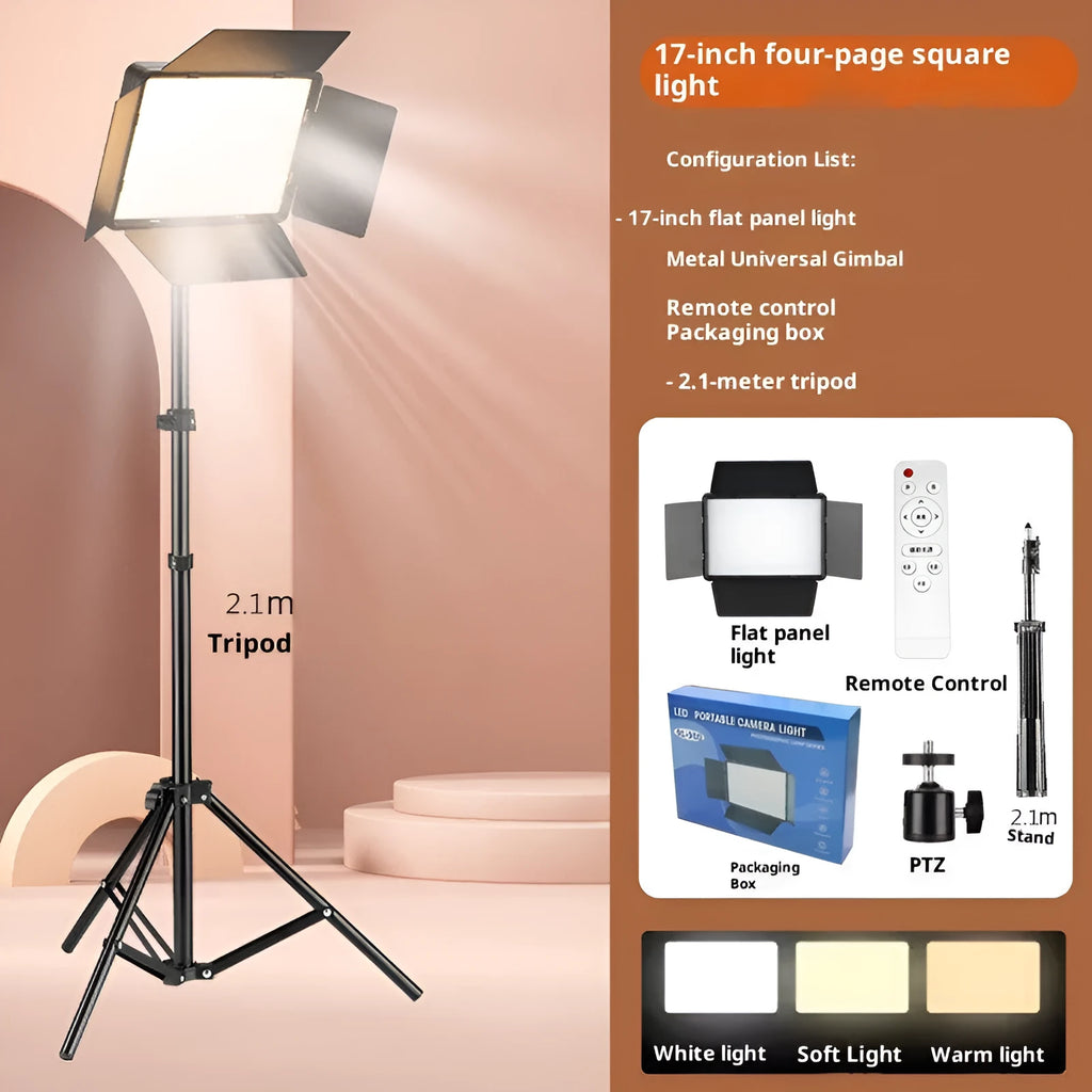 Live Only 17-inch square LED fill light with four-leaf baffle and 2.1m bracket