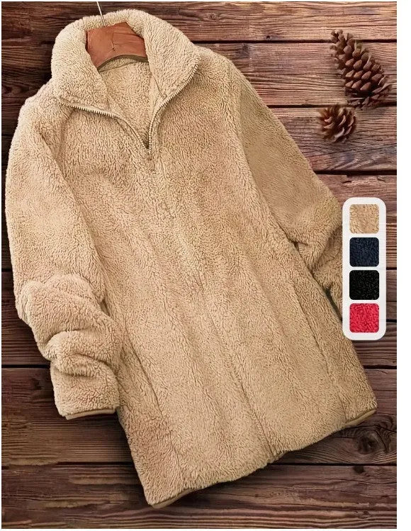 Double-sided velvet fleece coat in black, navy blue, or khaki with Asian sizing options