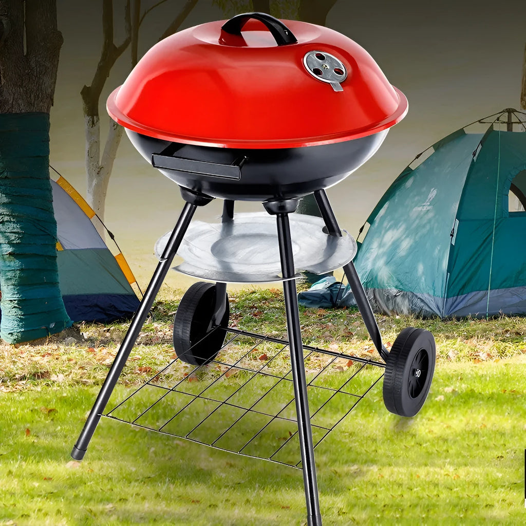 Portable 14-inch iron barbecue oven grill with apple stove design for garden cooking.
