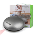 Silver-coloured compact automatic sweeping robot vacuum cleaner on a wooden floor.