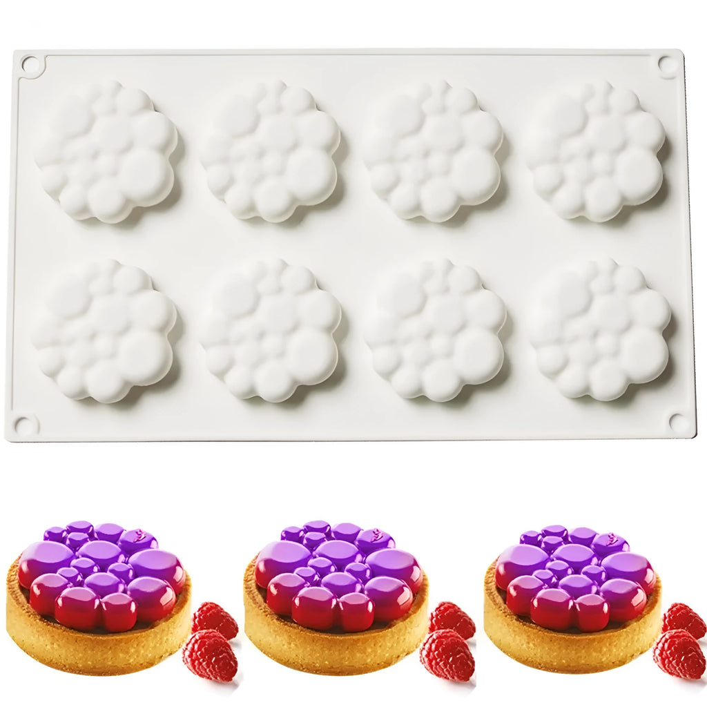 Round cake silicone mold with 8 bubbles, lightweight 129g non-stick baking mould MCM-176